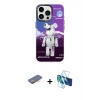 MARSİLYAN™- iPhone 13 Pro Max Kılıf Siluet Çizgi Koleksiyonu - Siyah 3D Antistatik Cam Ekran Koruyucu + Renkli Kamera Lens Koruma Cam - TU