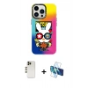 MARSİLYAN™- iPhone 13 Pro Max Kılıf Siluet Çizgi Koleksiyonu - Siyah 3D Antistatik Cam Ekran Koruyucu + Shine Kamera Lens - GD