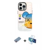 MARSİLYAN™- iPhone 13 Pro Max Kılıf Siluet Çizgi Koleksiyonu - Siyah 3D Antistatik Cam Ekran Koruyucu + Shine Kamera Lens Koruma Cam - PE