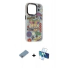 MARSİLYAN™- iPhone 13 Pro Max Kılıf Siluet Çizgi Koleksiyonu - Siyah 3D Antistatik Cam Ekran Koruyucu + Shine Kamera Lens Koruma Cam - GI