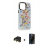 MARSİLYAN™- iPhone 13 Pro Max Kılıf Siluet Çizgi Koleksiyonu - Siyah 3D Antistatik Hayalet Cam Ekran Koruyucu + Raze Metal Kamera Lens - GD