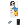 MARSİLYAN™- iPhone 13 Pro Max Kılıf Siluet Çizgi Koleksiyonu - Siyah 3D Antistatik Hayalet Cam Ekran Koruyucu + Gökkuşağı Shine Kamera Lens Koruma Cam