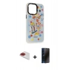 MARSİLYAN™- iPhone 13 Pro Max Kılıf Siluet Çizgi Koleksiyonu - Siyah 3D Antistatik Hayalet Cam Ekran Koruyucu + Kırmızı Pers Alüminyum Kamera Lens
