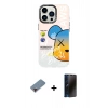 MARSİLYAN™- iPhone 13 Pro Max Kılıf Siluet Çizgi Koleksiyonu - Siyah 3D Antistatik Hayalet Cam Ekran Koruyucu + Kırmızı Metal Kamera Lens Koruma Cam