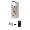 MARSİLYAN™- iPhone 13 Pro Max Kılıf Siluet Çizgi Koleksiyonu - Siyah 3D Antistatik Hayalet Cam Ekran Koruyucu + Rainbow Kamera Lens Koruma Cam - REGD