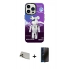 MARSİLYAN™- iPhone 13 Pro Max Kılıf Siluet Çizgi Koleksiyonu - Siyah 3D Antistatik Hayalet Cam Ekran Koruyucu + Rainbow Kamera Lens Koruma Cam - REGD