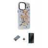 MARSİLYAN™- iPhone 13 Pro Max Kılıf Siluet Çizgi Koleksiyonu - Siyah 3D Antistatik Hayalet Cam Ekran Koruyucu + Kırmızı Metal Kamera Lens Koruma Cam