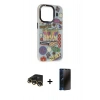 MARSİLYAN™- iPhone 13 Pro Max Kılıf Siluet Çizgi Koleksiyonu - Siyah 3D Antistatik Hayalet Cam Ekran Koruyucu + Raze Metal Kamera Lens - GD