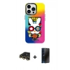 MARSİLYAN™- iPhone 13 Pro Max Kılıf Siluet Çizgi Koleksiyonu - Siyah 3D Antistatik Hayalet Cam Ekran Koruyucu + Raze Metal Kamera Lens - GD