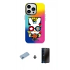 MARSİLYAN™- iPhone 13 Pro Max Kılıf Siluet Çizgi Koleksiyonu - Siyah 3D Antistatik Hayalet Cam Ekran Koruyucu + Shine Kamera Lens Koruma Cam - MI