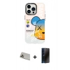MARSİLYAN™- iPhone 13 Pro Max Kılıf Siluet Çizgi Koleksiyonu - Siyah 3D Antistatik Hayalet Cam Ekran Koruyucu + Rainbow Kamera Lens Koruma Cam - REGD