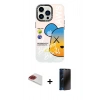 MARSİLYAN™- iPhone 13 Pro Max Kılıf Siluet Çizgi Koleksiyonu - Siyah 3D Antistatik Hayalet Cam Ekran Koruyucu + Kırmızı Pers Alüminyum Kamera Lens
