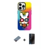 MARSİLYAN™- iPhone 13 Pro Max Kılıf Siluet Çizgi Koleksiyonu - Siyah 3D Antistatik Hayalet Cam Ekran Koruyucu + Kırmızı Metal Kamera Lens Koruma Cam