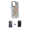 MARSİLYAN™- iPhone 13 Pro Max Kılıf Siluet Çizgi Koleksiyonu - Siyah 3D Antistatik Hayalet Cam Ekran Koruyucu + Neon Fosforlu Kamera Lens - YL