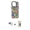 MARSİLYAN™- iPhone 13 Pro Max Kılıf Siluet Çizgi Koleksiyonu - Siyah 6D Mat Seramik Hayalet Nano Ekran Koruyucu + Lacivert Pers Alüminyum Kamera Lens