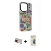 MARSİLYAN™- iPhone 13 Pro Max Kılıf Siluet Çizgi Koleksiyonu - Siyah 6D Mat Seramik Hayalet Nano Ekran Koruyucu + Kırmızı Rainbow Kamera Lens Koruma Cam