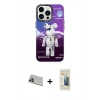 MARSİLYAN™- iPhone 13 Pro Max Kılıf Siluet Çizgi Koleksiyonu - Siyah 6D Mat Seramik Hayalet Nano Ekran Koruyucu + Mor Rainbow Kamera Lens Koruma Cam