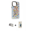 MARSİLYAN™- iPhone 13 Pro Max Kılıf Siluet Çizgi Koleksiyonu - Siyah 6D Mat Seramik Hayalet Nano Ekran Koruyucu + Mor Rainbow Kamera Lens Koruma Cam