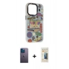 MARSİLYAN™- iPhone 13 Pro Max Kılıf Siluet Çizgi Koleksiyonu - Siyah 6D Mat Seramik Hayalet Nano Ekran Koruyucu + Neon Fosforlu Kamera Lens - MI