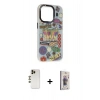 MARSİLYAN™- iPhone 13 Pro Max Kılıf Siluet Çizgi Koleksiyonu - Siyah Bilvis 3D Cam Ekran Koruyucu + Shine Kamera Lens - GD