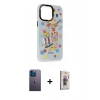 MARSİLYAN™- iPhone 13 Pro Max Kılıf Siluet Çizgi Koleksiyonu - Siyah Bilvis 3D Cam Ekran Koruyucu + Neon Fosforlu Kamera Lens - MI
