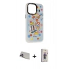 MARSİLYAN™- iPhone 13 Pro Max Kılıf Siluet Çizgi Koleksiyonu - Siyah Bilvis 3D Cam Ekran Koruyucu + Rainbow Kamera Lens Koruma Cam - MR