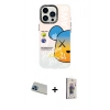 MARSİLYAN™- iPhone 13 Pro Max Kılıf Siluet Çizgi Koleksiyonu - Siyah Bilvis 3D Cam Ekran Koruyucu + Rainbow Kamera Lens Koruma Cam - MI