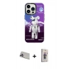 MARSİLYAN™- iPhone 13 Pro Max Kılıf Siluet Çizgi Koleksiyonu - Siyah Bilvis 3D Cam Ekran Koruyucu + Rainbow Kamera Lens Koruma Cam - MR