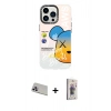 MARSİLYAN™- iPhone 13 Pro Max Kılıf Siluet Çizgi Koleksiyonu - Siyah Bilvis 3D Cam Ekran Koruyucu + Rainbow Kamera Lens Koruma Cam - MR