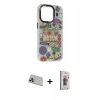 MARSİLYAN™- iPhone 13 Pro Max Kılıf Siluet Çizgi Koleksiyonu - Siyah Bilvis 3D Cam Ekran Koruyucu + Rainbow Kamera Lens Koruma Cam - MR