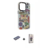 MARSİLYAN™- iPhone 13 Pro Max Kılıf Siluet Çizgi Koleksiyonu - Siyah Bilvis 3D Cam Ekran Koruyucu + Renkli Kamera Lens Koruma Cam - MI