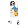 MARSİLYAN™- iPhone 13 Pro Max Kılıf Siluet Çizgi Koleksiyonu - Siyah Bilvis 3D Mat Cam Ekran Koruyucu + Pers Alüminyum Kamera Lens - GD