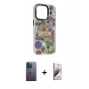 MARSİLYAN™- iPhone 13 Pro Max Kılıf Siluet Çizgi Koleksiyonu - Siyah Bilvis 3D Mat Cam Ekran Koruyucu + Neon Fosforlu Kamera Lens - MI