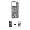 MARSİLYAN™- iPhone 13 Pro Max Kılıf Siluet Çizgi Koleksiyonu - Siyah Bilvis 3D Mat Cam Ekran Koruyucu + Neon Fosforlu Kamera Lens - BZ