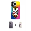 MARSİLYAN™- iPhone 13 Pro Max Kılıf Siluet Çizgi Koleksiyonu - Siyah Bilvis 3D Mat Cam Ekran Koruyucu + Neon Fosforlu Kamera Lens - BZ