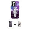 MARSİLYAN™- iPhone 13 Pro Max Kılıf Siluet Çizgi Koleksiyonu - Siyah Bilvis 3D Mat Cam Ekran Koruyucu + Neon Fosforlu Kamera Lens - BZ