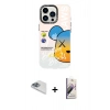 MARSİLYAN™- iPhone 13 Pro Max Kılıf Siluet Çizgi Koleksiyonu - Siyah Bilvis 3D Mat Cam Ekran Koruyucu + Pers Alüminyum Kamera Lens - SABE