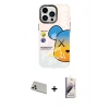MARSİLYAN™- iPhone 13 Pro Max Kılıf Siluet Çizgi Koleksiyonu - Siyah Bilvis 3D Mat Cam Ekran Koruyucu + Rainbow Kamera Lens Koruma Cam - BZ