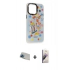 MARSİLYAN™- iPhone 13 Pro Max Kılıf Siluet Çizgi Koleksiyonu - Siyah Bilvis 3D Mat Cam Ekran Koruyucu + Rainbow Kamera Lens Koruma Cam - MI