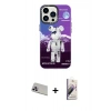 MARSİLYAN™- iPhone 13 Pro Max Kılıf Siluet Çizgi Koleksiyonu - Siyah Bilvis 3D Mat Cam Ekran Koruyucu + Rainbow Kamera Lens Koruma Cam - MR