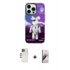 MARSİLYAN™- iPhone 13 Pro Max Kılıf Siluet Çizgi Koleksiyonu - Siyah Bilvis 3D Mat Cam Ekran Koruyucu + Shine Kamera Lens - GD