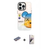 MARSİLYAN™- iPhone 13 Pro Max Kılıf Siluet Çizgi Koleksiyonu - Siyah Bilvis 3D Mat Cam Ekran Koruyucu + Renkli Kamera Lens Koruma Cam - TU