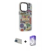 MARSİLYAN™- iPhone 13 Pro Max Kılıf Siluet Çizgi Koleksiyonu - Siyah Bilvis 5in1 3D Magic Cam Ekran Koruyucu + Rainbow Kamera Lens Koruma Cam - MI
