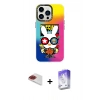 MARSİLYAN™- iPhone 13 Pro Max Kılıf Siluet Çizgi Koleksiyonu - Siyah Bilvis 5in1 3D Magic Cam Ekran Koruyucu + Kırmızı Pers Alüminyum Kamera Lens