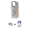 MARSİLYAN™- iPhone 13 Pro Max Kılıf Siluet Çizgi Koleksiyonu - Siyah Bilvis 5in1 3D Magic Cam Ekran Koruyucu + Rainbow Kamera Lens Koruma Cam - MR