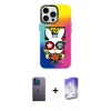 MARSİLYAN™- iPhone 13 Pro Max Kılıf Siluet Çizgi Koleksiyonu - Siyah Bilvis 5in1 3D Magic Cam Ekran Koruyucu + Neon Fosforlu Kamera Lens - MI