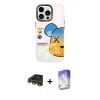 MARSİLYAN™- iPhone 13 Pro Max Kılıf Siluet Çizgi Koleksiyonu - Siyah Bilvis 5in1 3D Magic Cam Ekran Koruyucu + Raze Metal Kamera Lens - GD