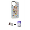 MARSİLYAN™- iPhone 13 Pro Max Kılıf Siluet Çizgi Koleksiyonu - Siyah Bilvis 5in1 3D Magic Cam Ekran Koruyucu + Kırmızı Rainbow Kamera Lens Koruma Cam