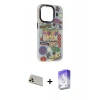 MARSİLYAN™- iPhone 13 Pro Max Kılıf Siluet Çizgi Koleksiyonu - Siyah Bilvis 5in1 3D Magic Cam Ekran Koruyucu + Rainbow Kamera Lens Koruma Cam - REGD