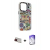 MARSİLYAN™- iPhone 13 Pro Max Kılıf Siluet Çizgi Koleksiyonu - Siyah Bilvis 5in1 3D Magic Cam Ekran Koruyucu + Kırmızı Rainbow Kamera Lens Koruma Cam
